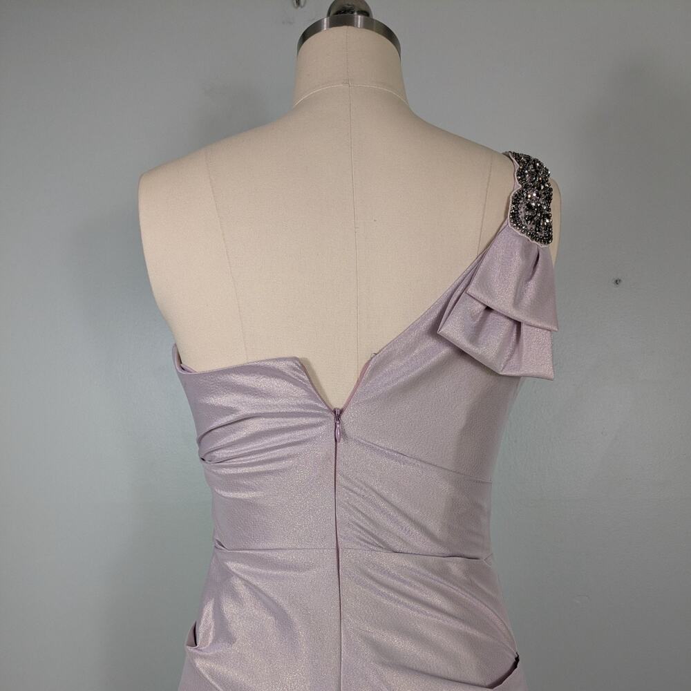 Teri Jon Prom Dress Maxi Gown 6 Purple Rickie Freeman Metallic Shoulder Formal - Picture 6 of 11